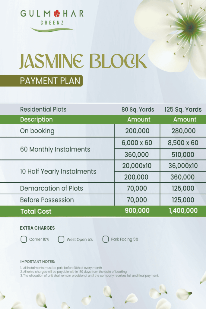 JASMINE PAYMENT PLAN a residential housing block in Gulmohar greenz